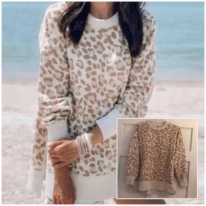 AERIE Oversized Leopard Print Crewneck Sweatshirt in LEOPARD PRINT